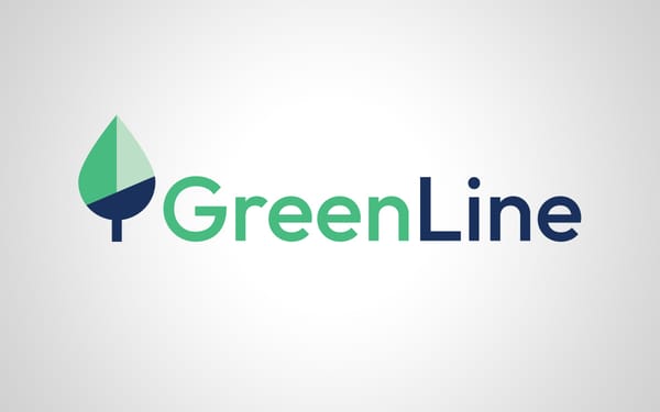 GreenLine logo with a two-tone leaf and tree icon in green and navy blue