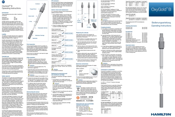 OxyGold B dissolved oxygen sensor operating instructions booklet, English and German