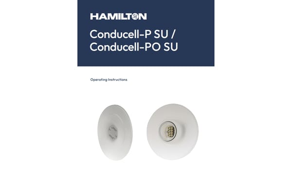 Hamilton Conducell-P SU / Conducell-PO SU operating instructions cover showing two white disc-shaped sensors, front and back views