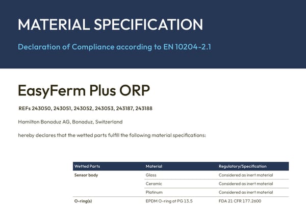 Easyferm plus orp material spec