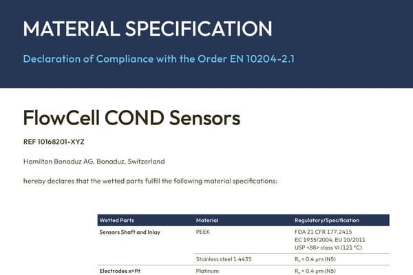 Flowcell cond material specs