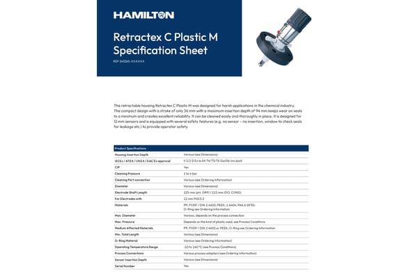 Specification Sheet retractex c plastic manual housing