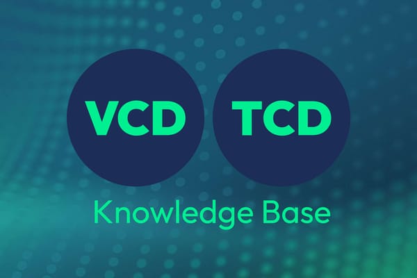 VCD and TCD Knowledge Base logo on a teal background with bokeh dots