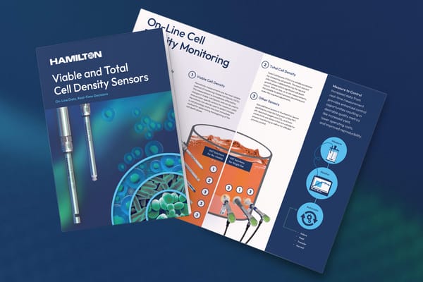 Hamilton Viable and Total Cell Density Sensors product brochure mockup showing front cover and interior spread