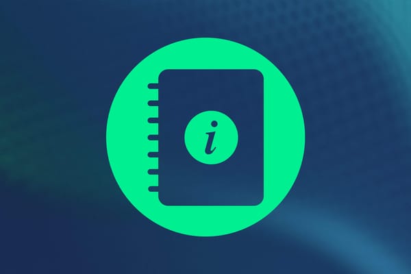 Spiral-bound notebook icon with an info symbol, on a green circle background
