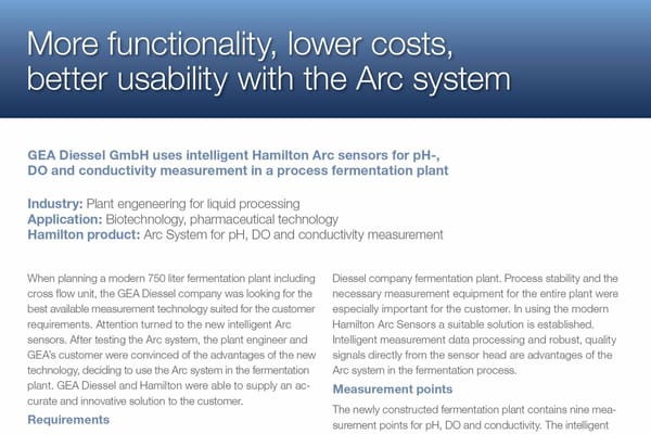 Case study page: Hamilton Arc sensors for pH, DO, and conductivity in fermentation