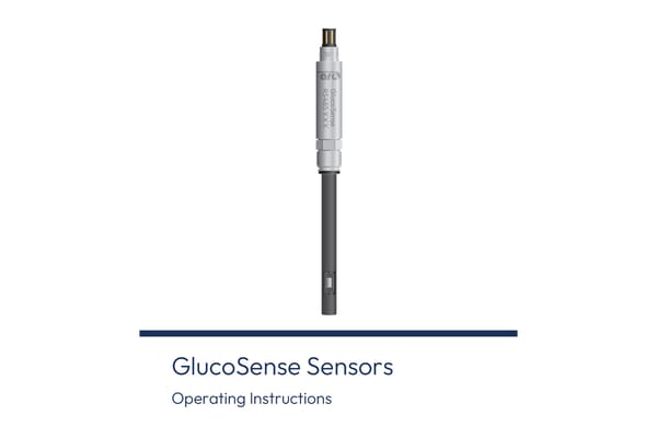 GlucoSense RS485 sensor with Arc connector, shown vertically; "Operating Instructions" text below