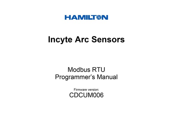Incyte arc sensors programmers manual