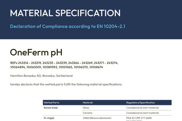 Material specification oneferm ph