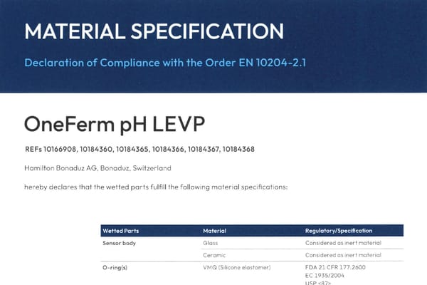 oneferm material specifications