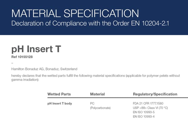 Ph insert t material spec