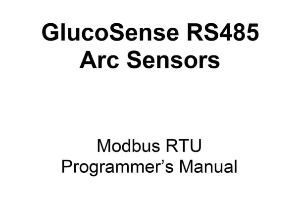 GlucoSense RS485 Arc Sensors Modbus RTU Programmer's Manual cover page