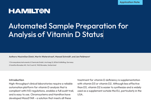 Hamilton application note cover: "Automated Sample Preparation for Analysis of Vitamin D Status"