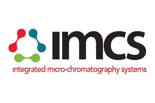 IMCS integrated micro-chromatography systems logo with molecular graphic in red, teal, and green