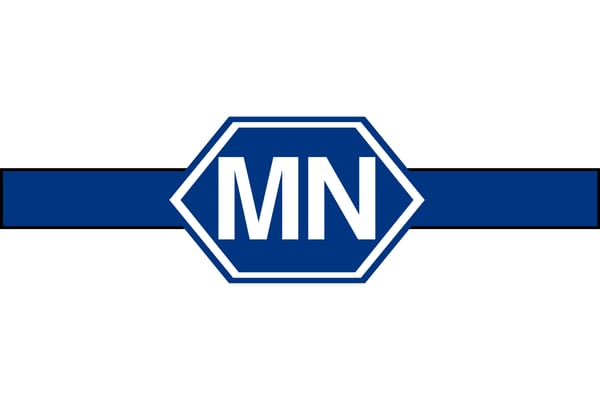 Macherey-Nagel logo featuring "MN" in white text inside a blue octagonal badge with a horizontal blue band