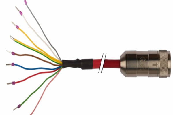 Multi-conductor cable with color-coded wires and a metal connector plug