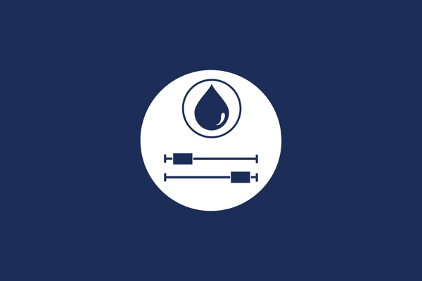 Icon of a water droplet in a circle above two horizontal lines with sliding controls