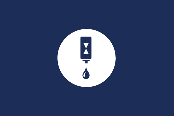 Icon of an IV-style fluid bag with two opposing arrows and a drip drop below