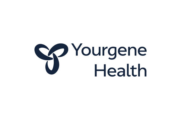 Yourgene Health logo with a dark navy triquetra-style knot icon