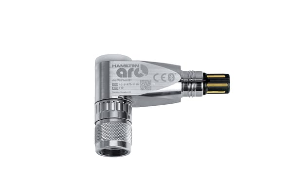 Hamilton Arc Wi Pivot BT angled sensor connector with threaded port and gold-pin plug, REF 10191873-1110