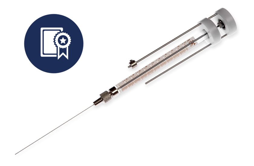 Hamilton microliter syringe with fine needle and certificate of calibration icon