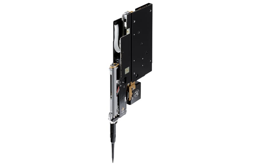 Hamilton liquid handling channel module with linear actuator, pen-style needle tip, and black anodized mounting plate