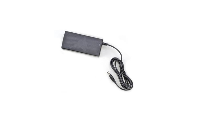 Black AC power adapter brick with attached DC barrel connector cable