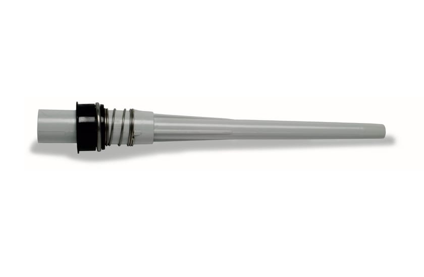 Tapered white plastic lower body assembly with black collar and metal spring rings
