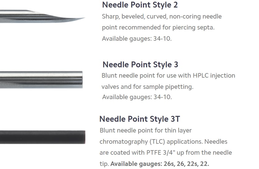 Hamilton 23 gauge, Small Hub RN Needle, custom length (0.5 to 12 in), point style 5 or AS, 6/PK