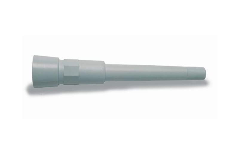 Gray plastic tapered dispensing tip with luer-lock base fitting