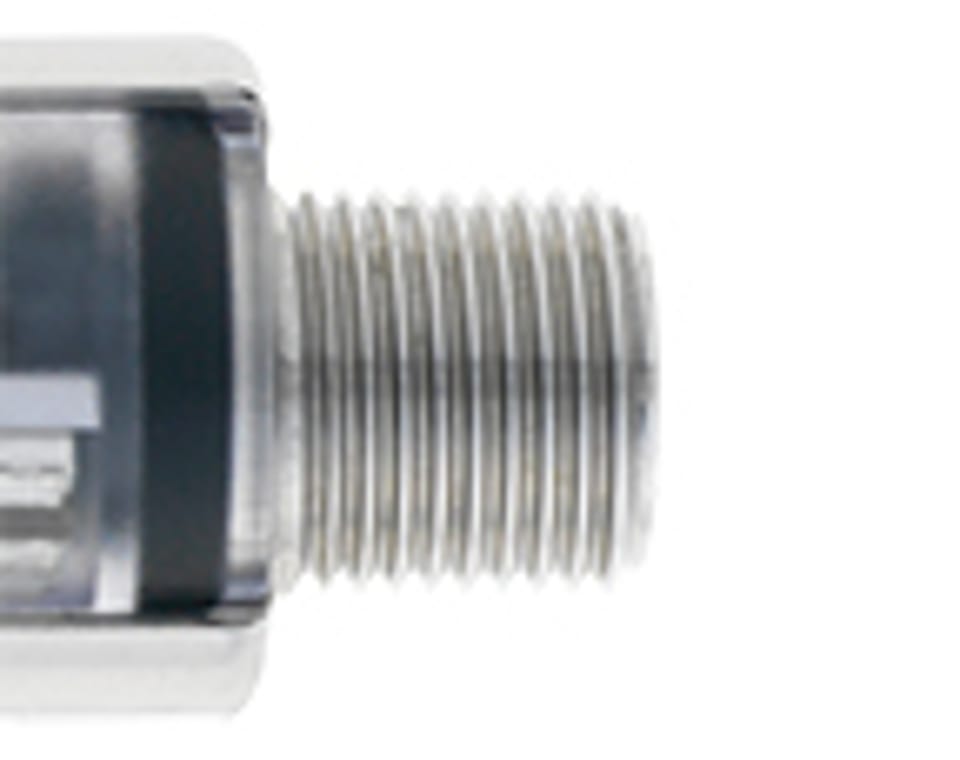 Close-up of an M12 threaded metal connector fitting with coarse external threads