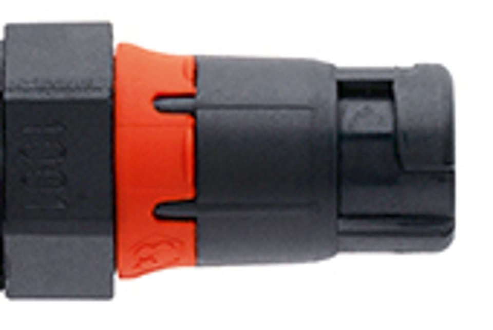 Black and orange multi-pin electrical connector with locking ring