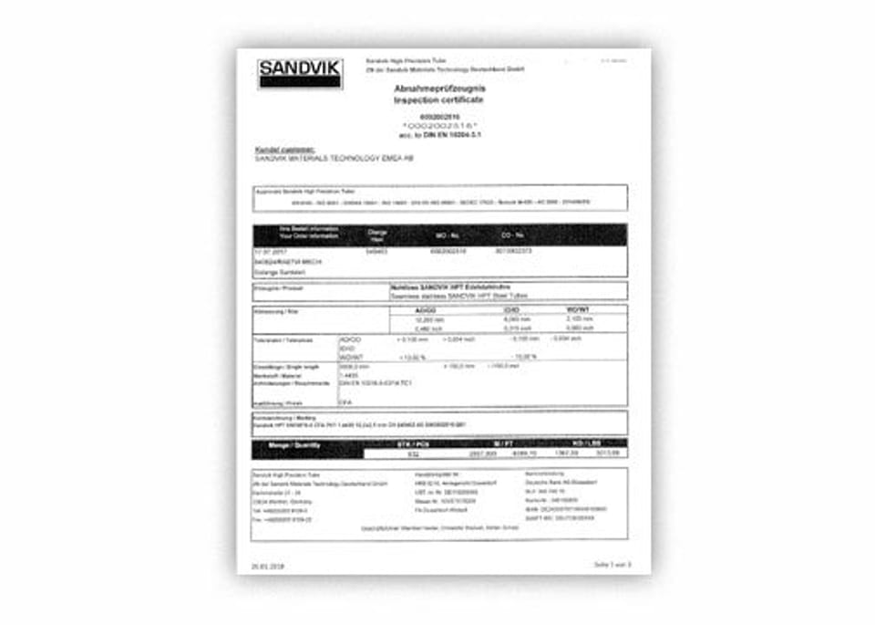 Material certificate