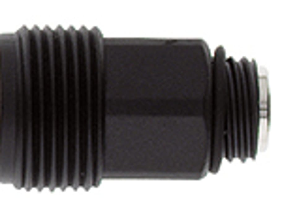 Black threaded syringe needle port assembly with knurled fittings